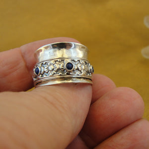 Hadar Designers Floral Lapis Ring sz 5, 5.5 Handmade Sterling Silver () SALE
