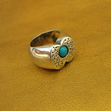 Load image into Gallery viewer, Hadar Designers Heavy Handmade Sterling Silver Turquoise Ring sz 7.5, 8 (H) SALE