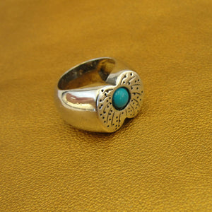 Hadar Designers Heavy Handmade Sterling Silver Turquoise Ring sz 7.5, 8 (H) SALE