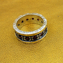Load image into Gallery viewer, Hadar Designers 9k Yellow Gold Sterling Silver Garnet Ring 7.5,8 Handmade ()LAST