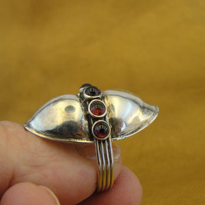 Hadar Designers 925 Sterling Silver Red Garnet Ring size 7,7.5 Handmade (H) SALE