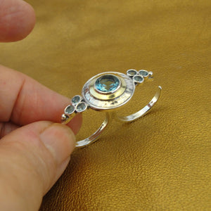 Hadar Designers Yellow Gold 925 Silver Blue Topaz 2 Finger Ring sz 6.5,7,7.5 (m)