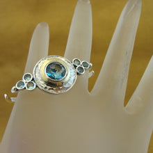 Load image into Gallery viewer, Hadar Designers Yellow Gold 925 Silver Blue Topaz 2 Finger Ring sz 6.5,7,7.5 (m)