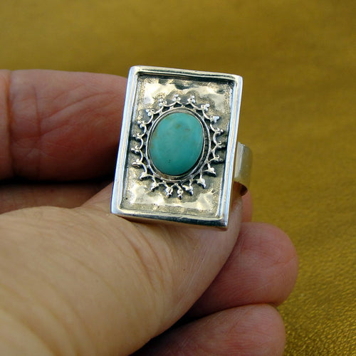 Hadar Designers Turquoise Ring 925 Sterling Silver Size 7.5,8 Handmade (H) SALE