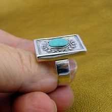 Load image into Gallery viewer, Hadar Designers Turquoise Ring 925 Sterling Silver Size 7.5,8 Handmade (H) SALE