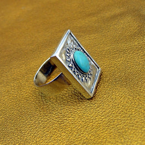 Hadar Designers Turquoise Ring 925 Sterling Silver Size 7.5,8 Handmade (H) SALE