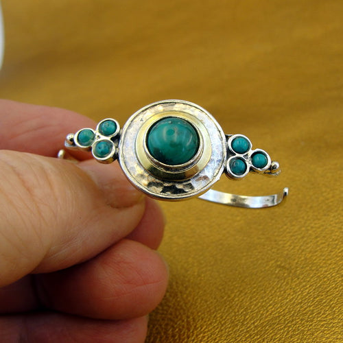 Turquoise 2 Finger Ring 9k Gold 925 Silver  sz 6,5.7, 7.5 Hadar Designers  ()SALE