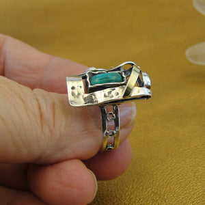 Hadar Designers Turquoise Ring sz 7,7.5,8,9,10 Handmade 9k Gold 925 Silver (MS)y