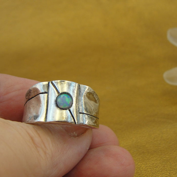 Hadar Designers blue opal ring 7,8,9,10,11 handmade 925 sterling silver () y