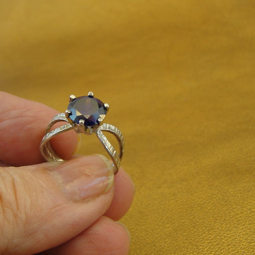 Hadar Designers Engagement 925 Sterling Silver Amethyst Zircon Ring size 6, 6.5