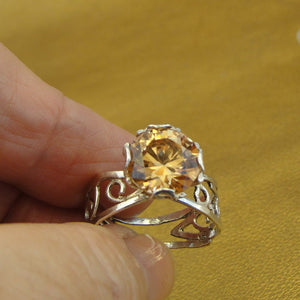 Hadar Designers Engagement 925 Silver Sparkling Champgne Zircon Ring 8, 8.5 () y