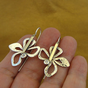 Hadar Designers White Zircon 9k Yellow Gold 925 Silver Earrings Handmade (MS) Y