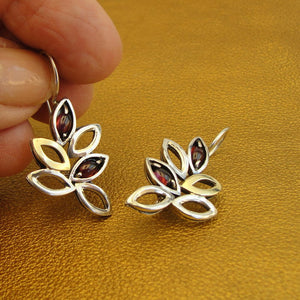 Hadar Designers 9k Yellow Gold Silver Garnet Pendant Earrings Set Handmade (Ms)y