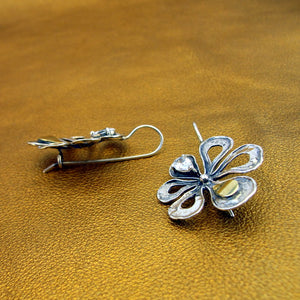 Hadar Designers Floral Zircon Earrings Yellow Gold 925 Silver Handmade (MS) Y
