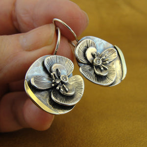 Hadar Designers Floral Zircon Earrings 9k yellow Gold Sterling Silver (MS) SALE