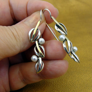 Hadar Designers white pearl earrings 9k yellow gold 925 sterling silver  (ms) y