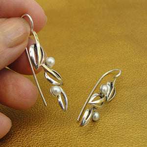 Hadar Designers white pearl earrings 9k yellow gold 925 sterling silver  (ms) y