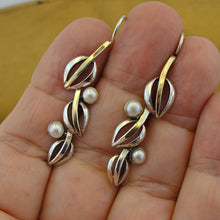 Load image into Gallery viewer, Hadar Designers white pearl earrings 9k yellow gold 925 sterling silver  (ms) y