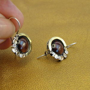 Hadar Designers Handmade Yellow Gold 925 Silver Garnet Earrings Pendant Set (MSy