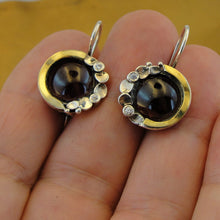 Load image into Gallery viewer, Hadar Designers Handmade 9k Yellow Gold 925 Sterling Silver Garnet Earrings (MS)