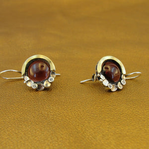 Hadar Designers Handmade Yellow Gold 925 Silver Garnet Earrings Pendant Set (MSy