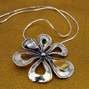 Hadar Designers Floral Zircon Earrings Pendant Set Yellow Gold 925 Silver (MS) Y