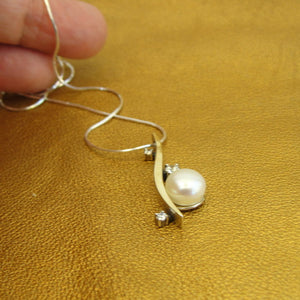Hadar Designers Pearl Zircon Pendant Earrings Set Yellow Gold Silver (ms) SALE