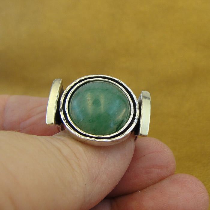 Hadar Designers Green Aventurine Ring 9k Gold 925 Silver size 7 Handmade ()Last