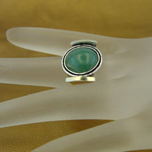 Load image into Gallery viewer, Hadar Designers Green Aventurine Ring 9k Gold 925 Silver size 7 Handmade ()Last