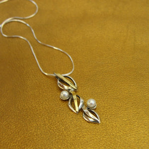 Hadar Designers 9k Yellow Gold 925 Silver White Pearl Pendant Earrings Set (ms)Y