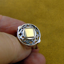 Load image into Gallery viewer, Hadar Designers Filigree Ring size 7 Modern Handmade 9k Yellow Gold 925 Silver(H