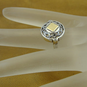 Hadar Designers Filigree Ring size 7 Modern Handmade 9k Yellow Gold 925 Silver(H