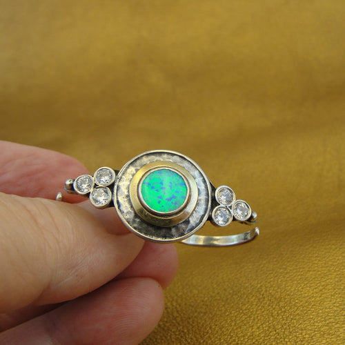 Hadar Designers Yellow Gold 925 Silver Opal 2 Finger Ring sz 6,5.7, 7.5 ()SALE