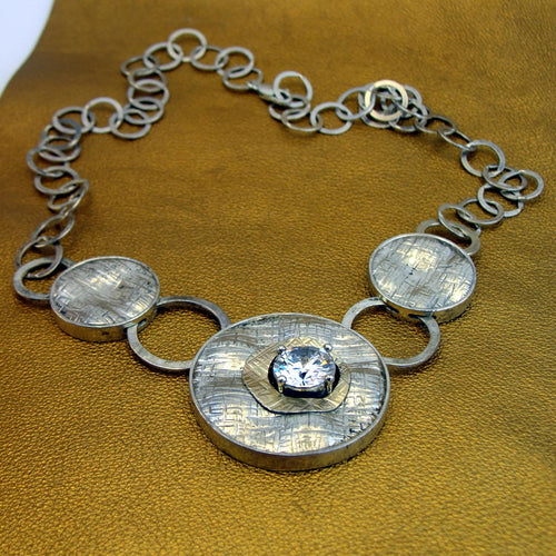 Hadar Designers 9k Yellow Gold 925 Silver Zircon Necklace Impressive Handmade ()
