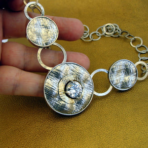 Hadar Designers 9k Yellow Gold 925 Silver Zircon Necklace Impressive Handmade ()