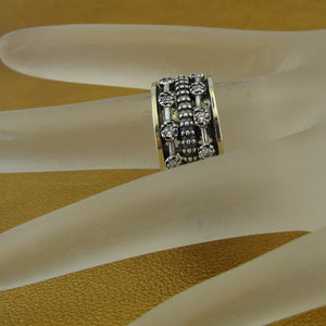 Hadar Designers Swivel 9k Yellow Gold 925 Silver Zircon Ring sz 6, 6.5 (SN)SALE