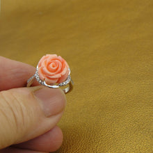 Load image into Gallery viewer, Hadar Designers Pink Coral Rose Sterling Silver Zircon Floral Ring size 6 ()LAST