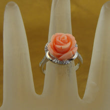 Load image into Gallery viewer, Hadar Designers Pink Coral Rose Sterling Silver Zircon Floral Ring size 6 ()LAST