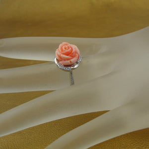 Hadar Designers Pink Coral Rose Sterling Silver Zircon Floral Ring size 6 ()LAST