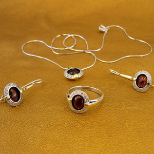 Hadar Designers Handmade 9k Yellow Gold 925 Silver Garnet Set Ring and (ms 1079)Y