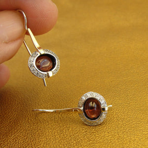 Hadar Designers Handmade 9k Yellow Gold 925 Silver Red Garnet Earrings (ms 1079