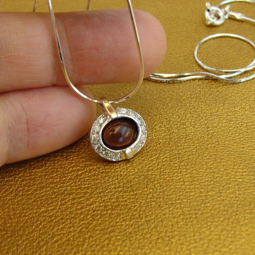 Hadar Designers Handmade 9k Yellow Gold 925 Silver Red Garnet Pendant (ms)