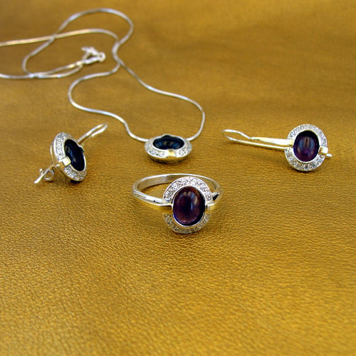 Hadar Designers Handmade 9k Yellow Gold 925 Silver Amethyst Set (ms 1079)y