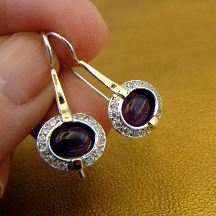 Hadar Designers Handmade 9k Yellow Gold 925 Silver Amethyst Earrings (ms 1079