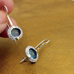 Hadar Designers Handmade 9k Yellow Gold 925 Silver Blue Topaz Earrings (ms 1079