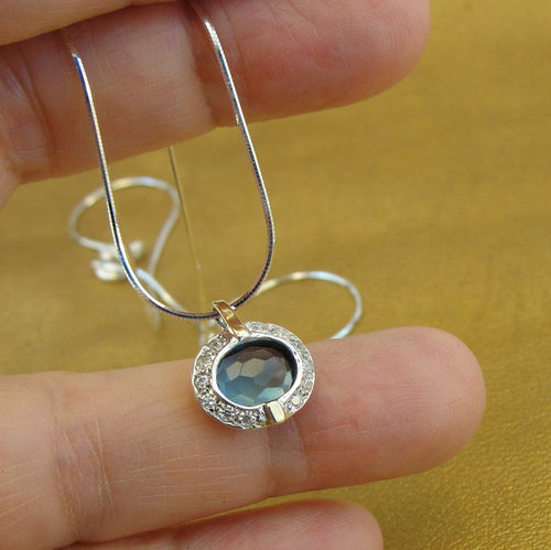 Hadar Designers Handmade 9k Yellow Gold 925 Silver Blue Topaz Pendant (ms)