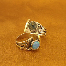 Load image into Gallery viewer, Hadar Designers Ring Blue Topaz 9k Yellow Gold 925 Silver 6,7,8,9 Handmade (ms)