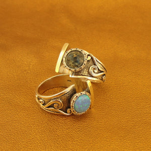 Hadar Designers Ring Blue Topaz 9k Yellow Gold 925 Silver 6,7,8,9 Handmade (ms)