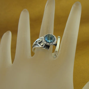 Hadar Designers Ring Blue Topaz 9k Yellow Gold 925 Silver 6,7,8,9 Handmade (ms)