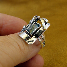 Load image into Gallery viewer, Hadar Designers Blue topaz cz Ring sz,7,7.5,8,9 Handmade 9k Gold 925 Silver (MS)